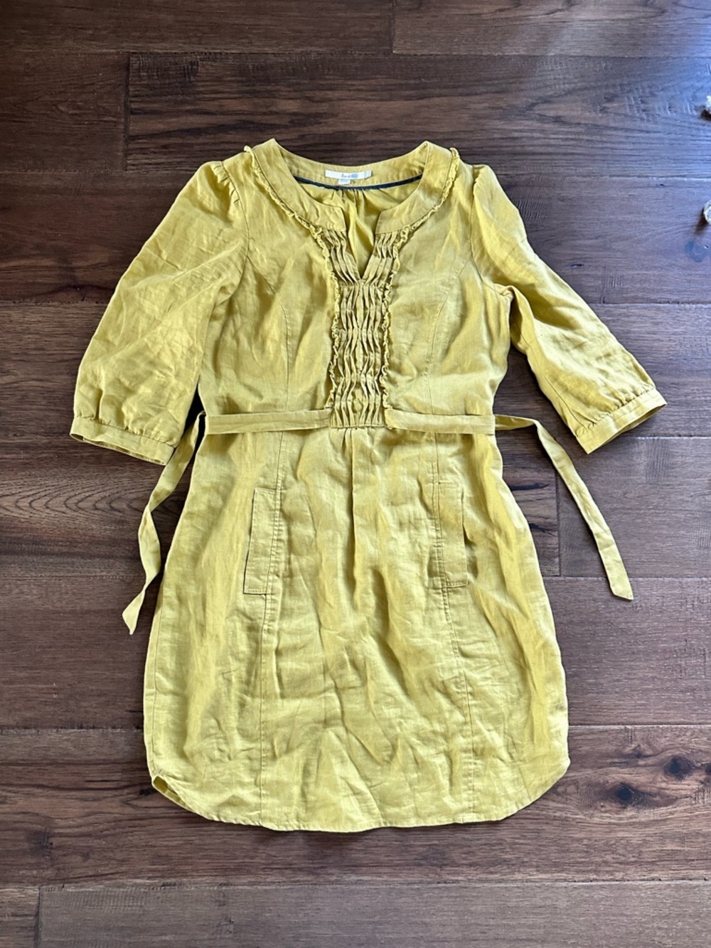 Boden Linen Pintuck Trim Yellow Dress sz 6